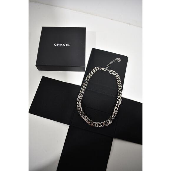 Chanel 22K Unsewn Cut Off CC Ruthenium Chain Cuban Link Crystal Choker Necklace - Picture 2 of 12